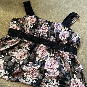 torrid Black Floral Lace-Trim Tank with Pink & White Blooms